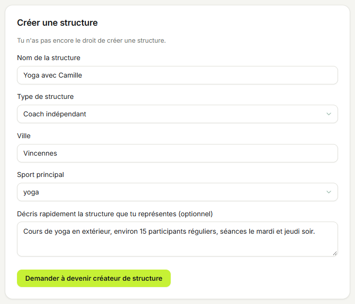 Exemple de formulaire de demande rempli