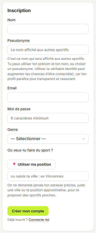 Formulaire d'inscription Juko
